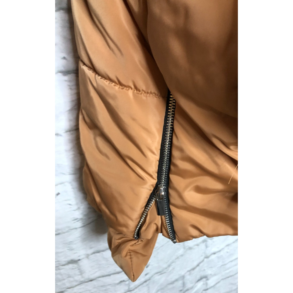 7 For All Mankind Puffer Sherpa-Lined Hooded Jacket Camel Brown Sz L Zip Pockets - Picture 3 of 5